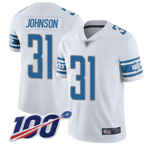 Detroit Lions Limited White Men Ty Johnson Road Jersey NFL Football #31 100th Season Vapor Untouchable